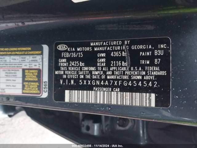 5XXGN4A7XFG454542 KIA OPTIMA EX