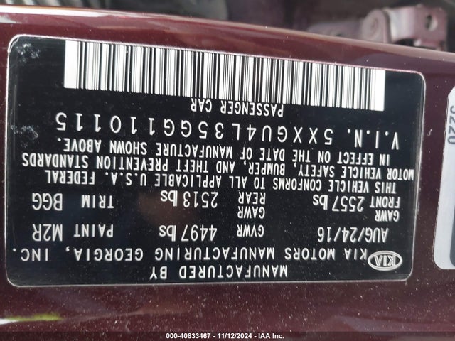 KIA OPTIMA EX 2016 5XXGU4L35GG110115 Image 9