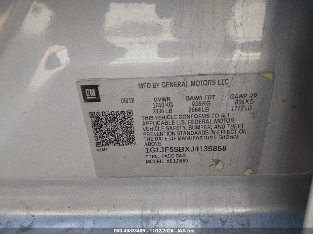 1G1JF5SBXJ4135858 Chevrolet Sonic Premier Auto