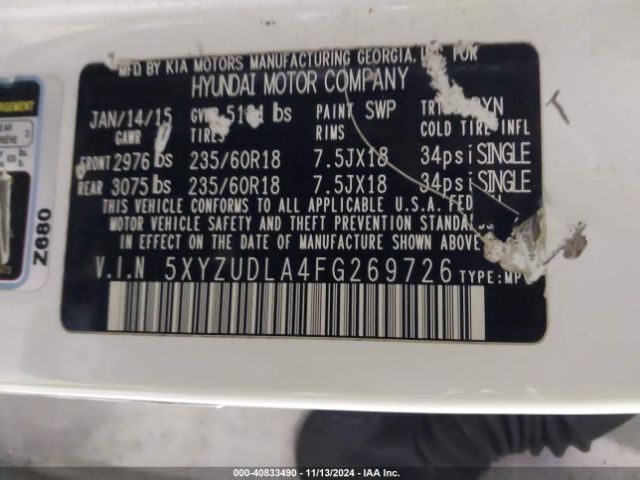 5XYZUDLA4FG269726 Hyundai Santa Fe Sport 2.0l Turbo
