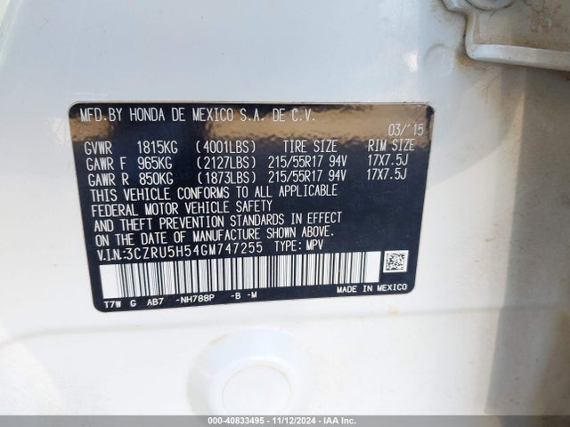 Honda HR-V EX 2016 3CZRU5H54GM747255 Image 9
