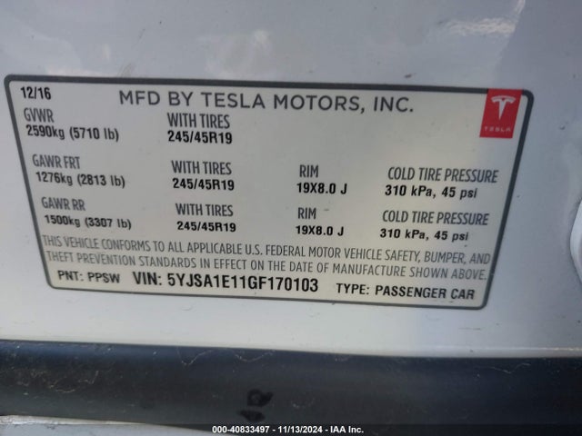 2016 TESLA MODEL S 5YJSA1E11GF170103 Photo 8