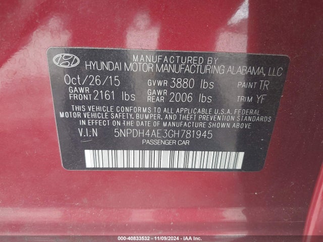 Hyundai ELANTRA SE 2016 5NPDH4AE3GH781945 Image 9