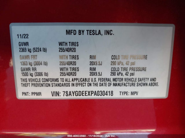 2023 TESLA MODEL Y 7SAYGDEEXPA030418 Photo 8