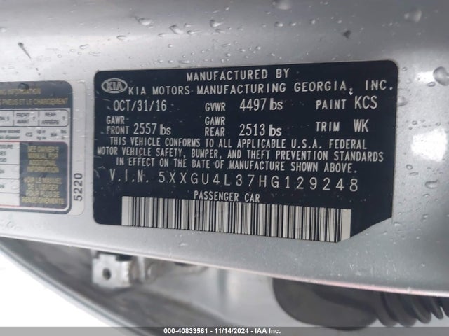 5XXGU4L37HG129248 KIA OPTIMA EX