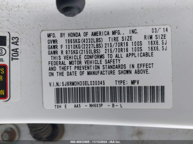 Honda CR-V LX 2014 5J6RM3H30EL030045 Image 9