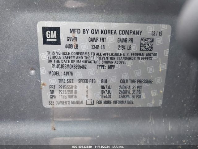 KL4CJGSM0KB895462 Buick Encore Awd Essence