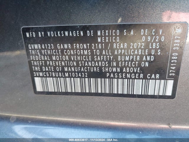 3VWC57BU8LM103432 Volkswagen Jetta 1.4t R-line/1.4t S/1.4t Se