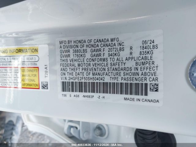 2HGFE2F50SH504042 Honda Civic Sport