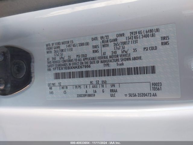 1FTEX1EBXNKE67956 Ford F-150 Xl