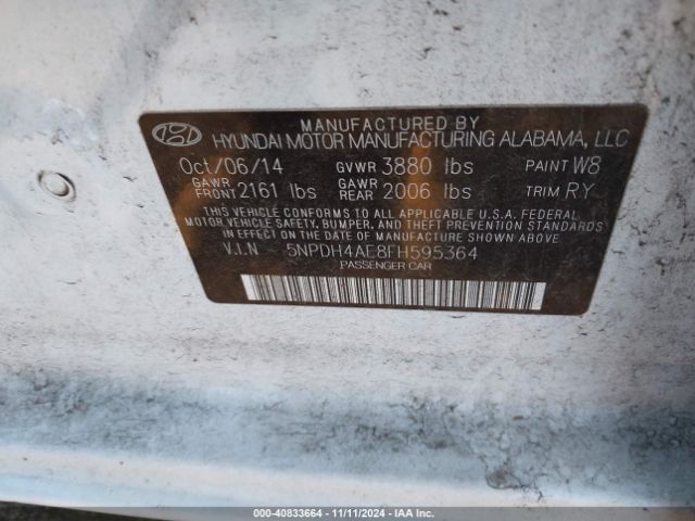 5NPDH4AE8FH595364 Hyundai ELANTRA SE