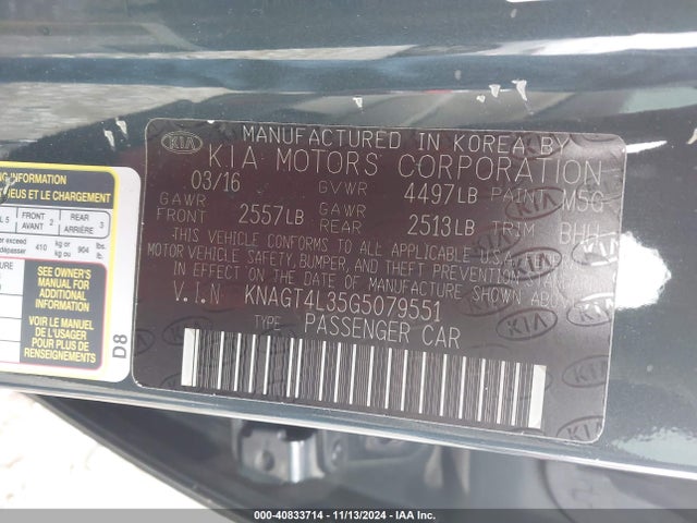 KIA Optima Lx 2016 KNAGT4L35G5079551 Image 9