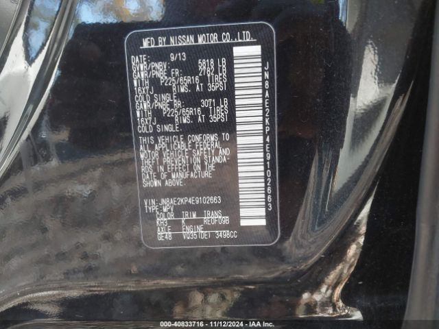 JN8AE2KP4E9102663 Nissan Quest Sv