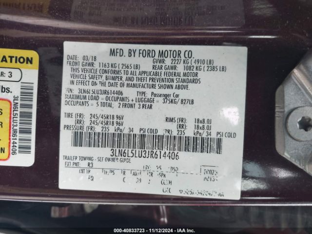 3LN6L5LU3JR614406 Lincoln Mkz Hybrid Select