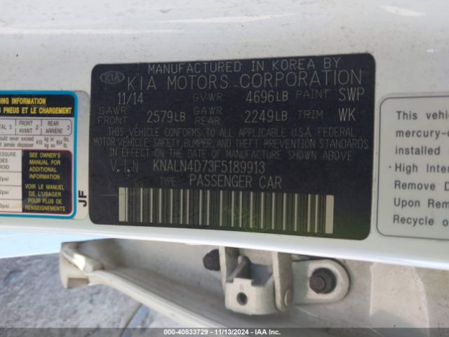 KNALN4D73F5189913 KIA Cadenza Premium