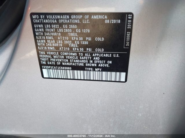 1V2DP2CA7JC593660 Volkswagen Atlas 2.0t Se/2.0t Se W/technology