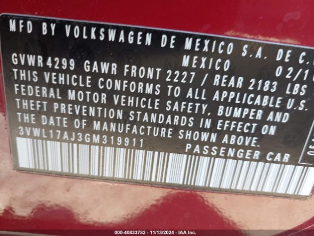 3VWL17AJ3GM319911 Volkswagen Jetta 1.8t Sel