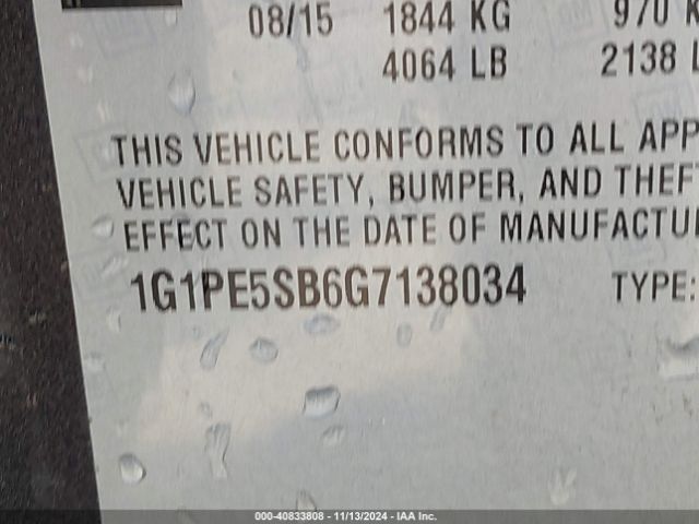 1G1PE5SB6G7138034 Chevrolet Cruze Limited 1lt Auto