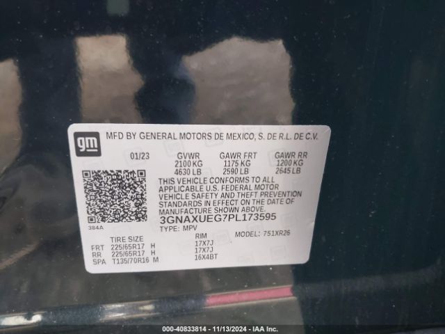 3GNAXUEG7PL173595 Chevrolet Equinox Awd Lt