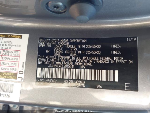 JTJHZKEA0L2015545 Lexus Rx 350l