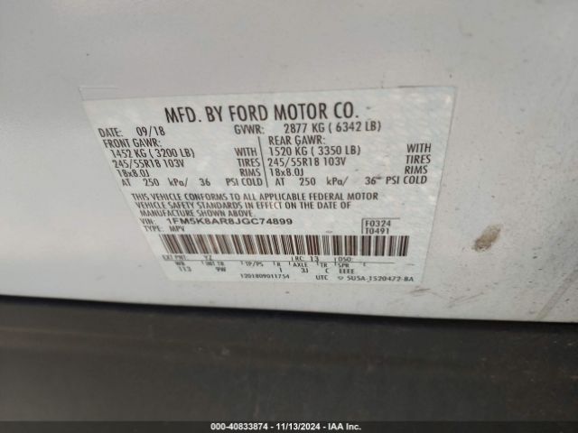 1FM5K8AR8JGC74899 Ford Police Interceptor Utility