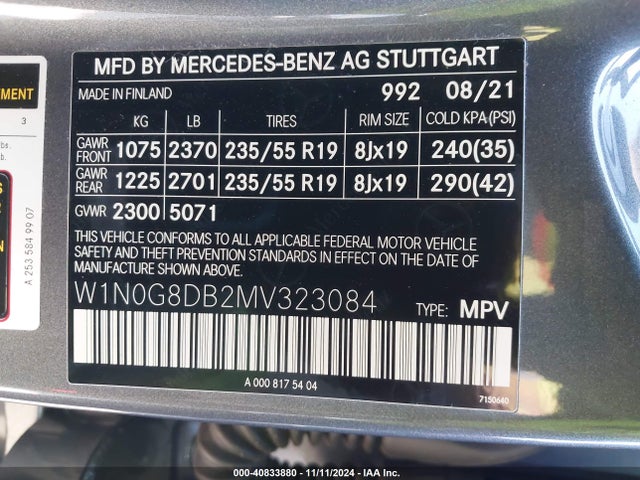 W1N0G8DB2MV323084 Mercedes-Benz Glc 300 Suv