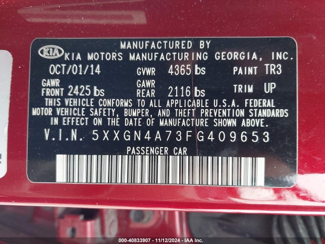KIA OPTIMA EX 2015 5XXGN4A73FG409653 Image 9