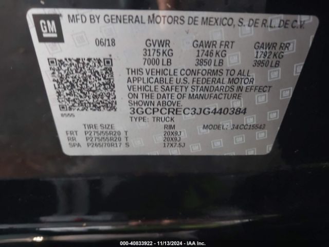 3GCPCREC3JG440384 Chevrolet Silverado 1500 1lt