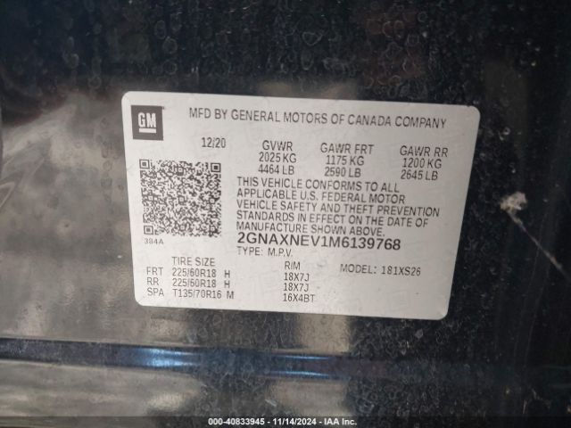 2GNAXNEV1M6139768 Chevrolet Equinox Fwd Premier