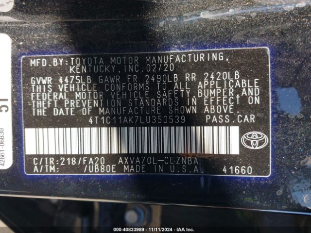 4T1C11AK7LU350539 Toyota CAMRY LE