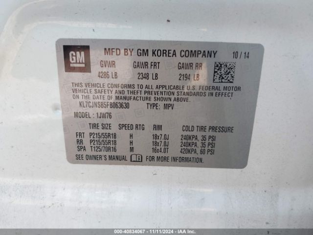 KL7CJNSB5FB063630 Chevrolet TRAX LTZ