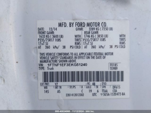 1FTNF1EF3EKG51240 Ford F-150 Xl
