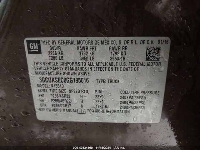 3GCUKSEC0GG195016 Chevrolet Silverado 1500 2lz