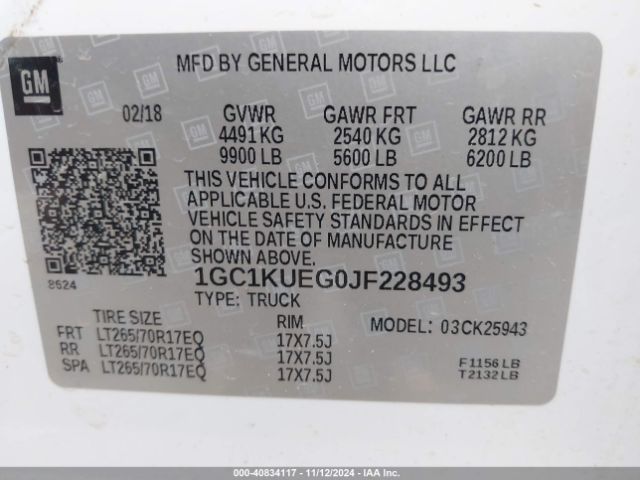 1GC1KUEG0JF228493 Chevrolet Silverado 2500hd Wt