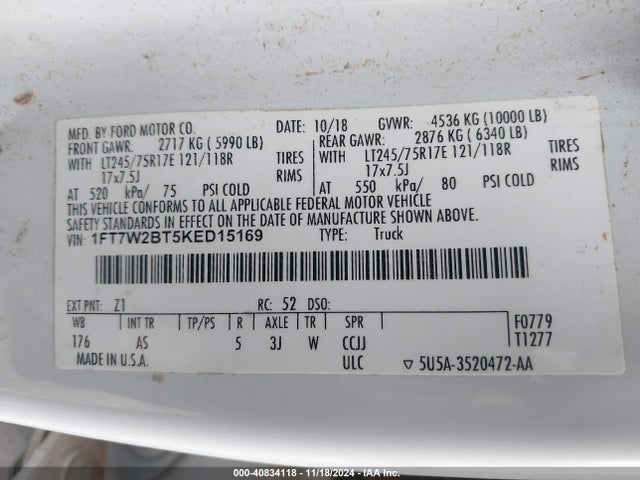 Ford F-250 Xl 2019 1FT7W2BT5KED15169 Image 9