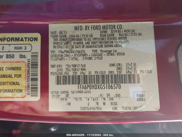 Ford FUSION SE 2016 1FA6P0HDXG5106570 Image 9