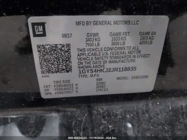 1GYS4HKJ2JR118835 Cadillac Escalade Esv Luxury