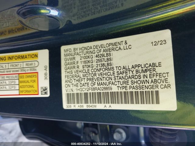 1HGCY2F68RA028859 Honda Accord Hybrid Ex-l