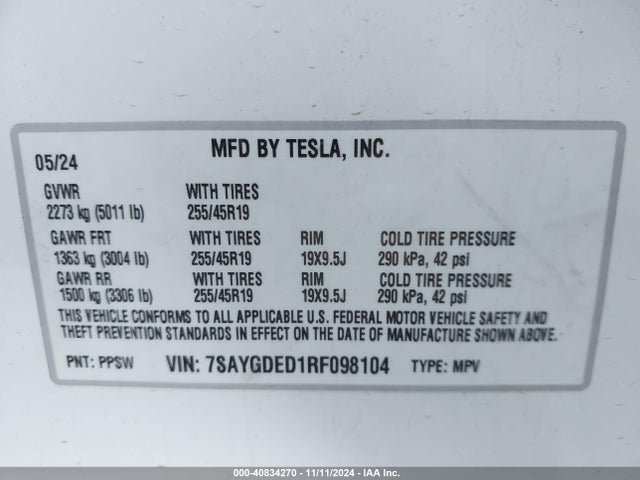 2024 TESLA MODEL Y 7SAYGDED1RF098104 Photo 8
