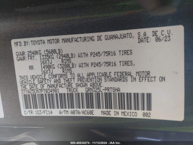 3TYAZ5CN7PT034981 Toyota Tacoma Sr5 V6