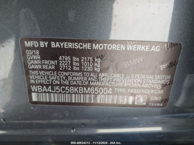 WBA4J5C58KBM65004 BMW 440i Gran Coupe