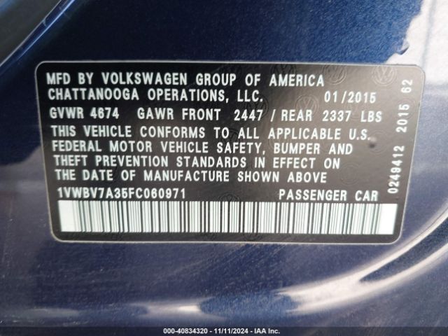 1VWBV7A35FC060971 Volkswagen Passat 2.0l Tdi Se