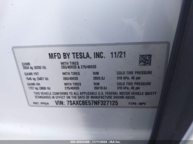 7SAXCBE57NF327125 Tesla Model X Dual Motor All-wheel Drive