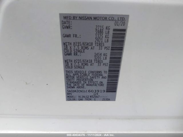 5N1DR2CN1LC603919 Nissan Pathfinder Sl 2wd