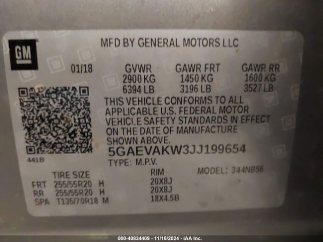 5GAEVAKW3JJ199654 Buick Enclave Essence