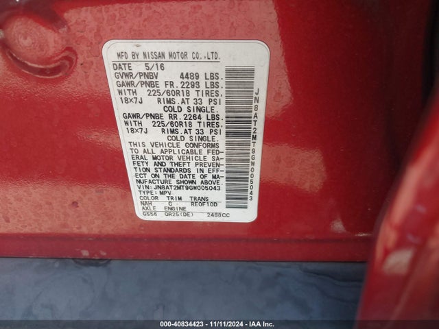Nissan Rogue Sl 2016 JN8AT2MT9GW005043 Image 9