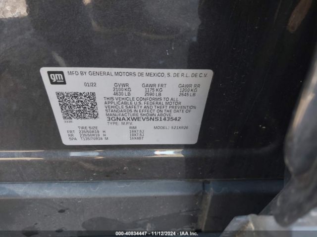 3GNAXWEV5NS143542 Chevrolet Equinox Awd Rs