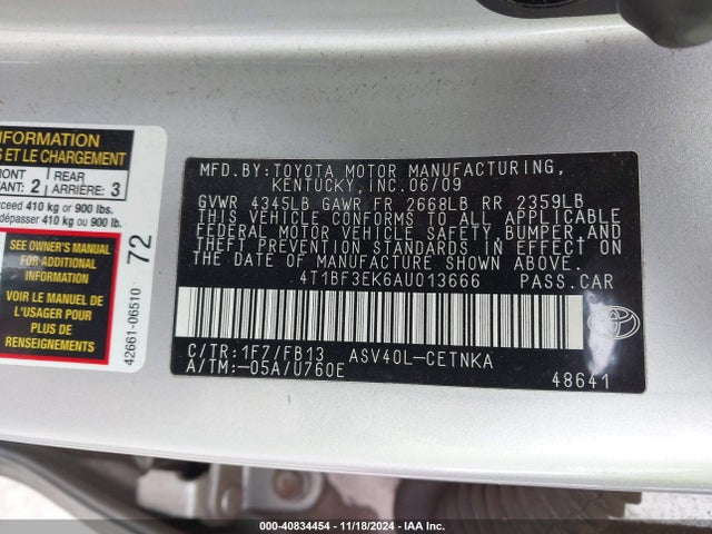 Aukcja sprzedaży 2010 Toyota Camry Le, vin: 4T1BF3EK6AU013666, numer aukcji: 40834454