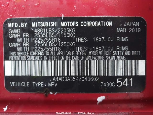 JA4AD3A35KZ043602 Mitsubishi Outlander Se