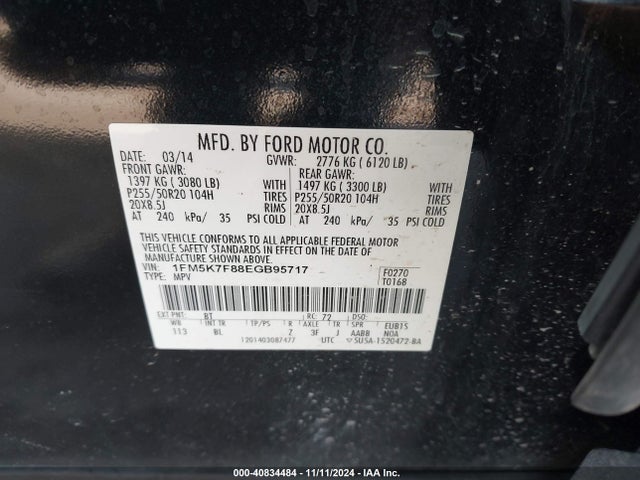 Ford Explorer Limited 2014 1FM5K7F88EGB95717 Image 9